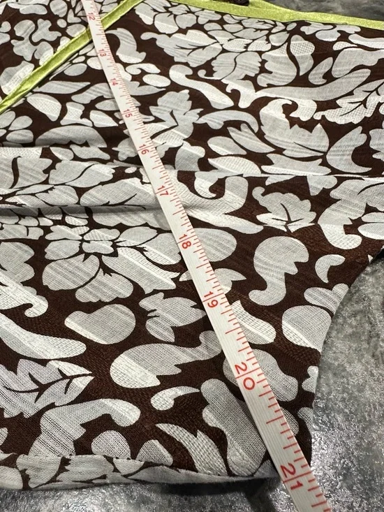 Robbie Bee Brown and White Floral Midi Dress with Lime Trim - Picture 6 of 7